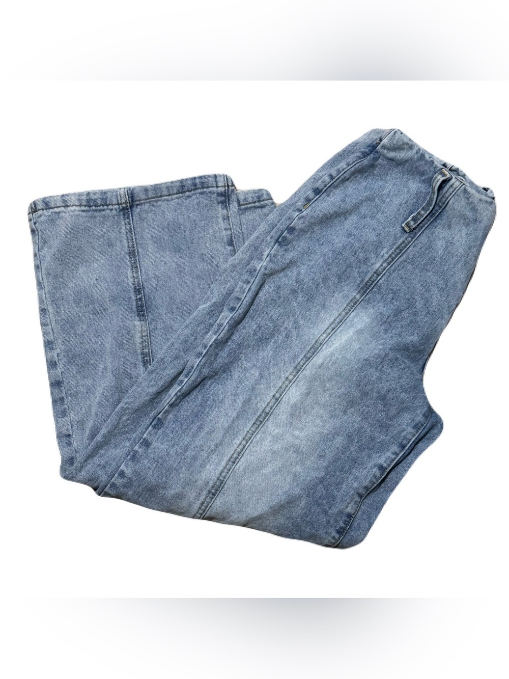 Light Blue Washed Front Seam Detail Wide Leg Jeans from PrettyLittleThing US 6 - Picture 2 of 12